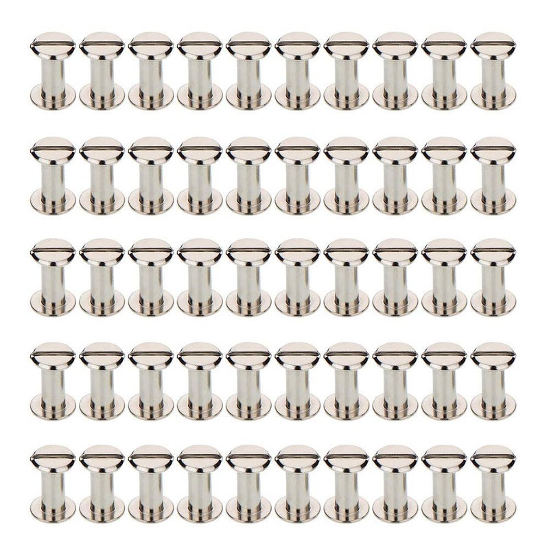 Teng Lang 50Sets Metal Chicago Screws Binding Leather Screw Nail Rivet Button Solid Belt Tack (Silvery, 3/8 Inch) - Image 1